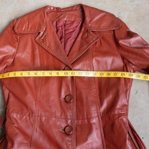 Vintage Orange Genuine Leather Trench Coat Size Medium - Picture 6 of 8